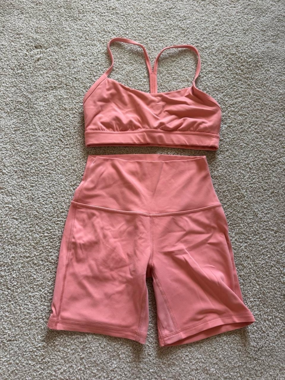 Seamless Coral Pink Active Bralette & High-Waist Bike Shorts Set